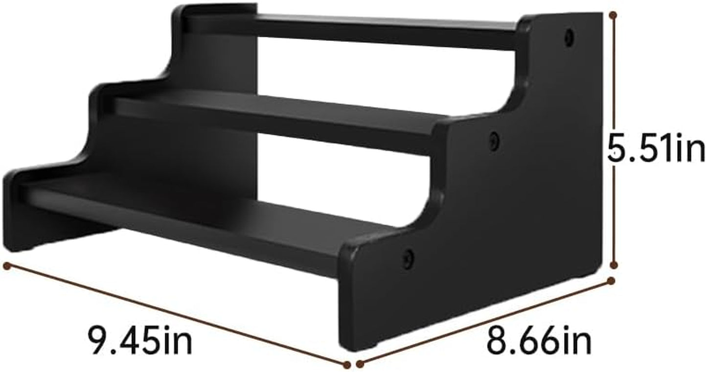 3 Tier Display Risers, Wooden Cologne Organizer for Men, Perfume Organizer Stand, Cologne Stand with Anti-Slip Washers, Wooden Display Shelf Stand for Dessert, Cupcake, Figure and Collection, Black, 3-Tier-9.4In