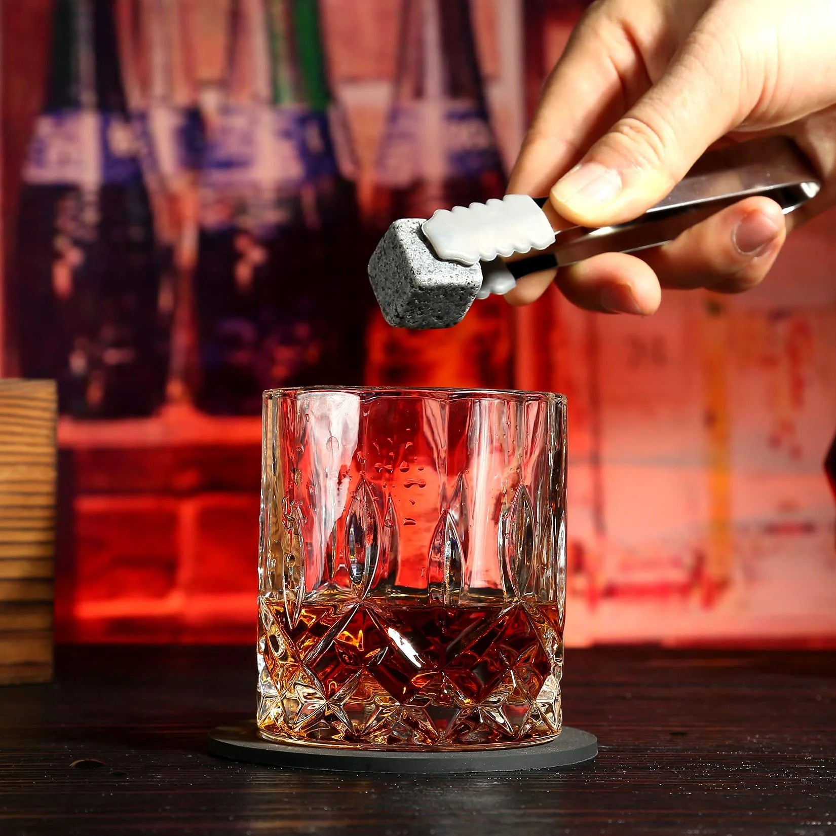 Whiskey Stones Glass Gift Set - Bourbon Scotch Whiskey Glasses Set of 2 - Granite Chilling Rocks in Premium Wooden Box-Best Drinking Gift for Men Dad Husband Father'S Day Birthday Gifts for Him Boss