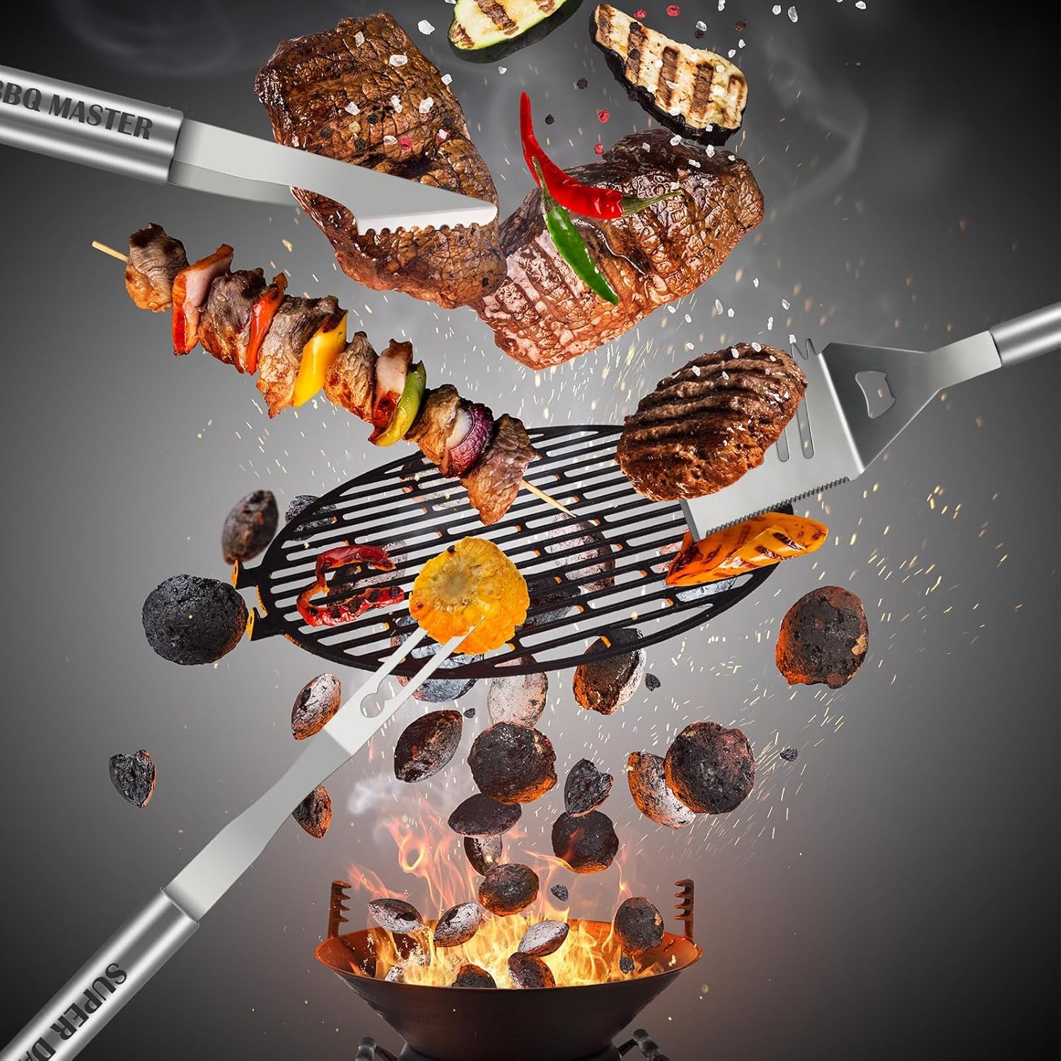 19Pcs Dad Father'S Day Gifts from Daughter Son BBQ Grill Tools Set with Apron Portable Bag Heavy Duty Stainless Steel Grilling Utensils Barbecue Accessories Kit for Men Father Papa Birthday Present
