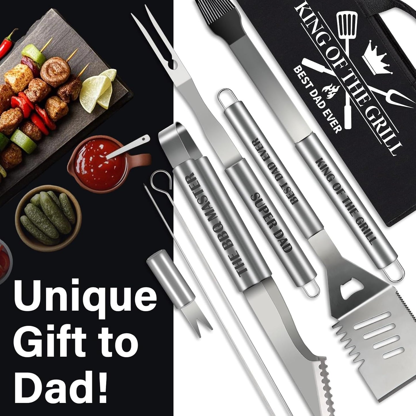 19Pcs Dad Father'S Day Gifts from Daughter Son BBQ Grill Tools Set with Apron Portable Bag Heavy Duty Stainless Steel Grilling Utensils Barbecue Accessories Kit for Men Father Papa Birthday Present