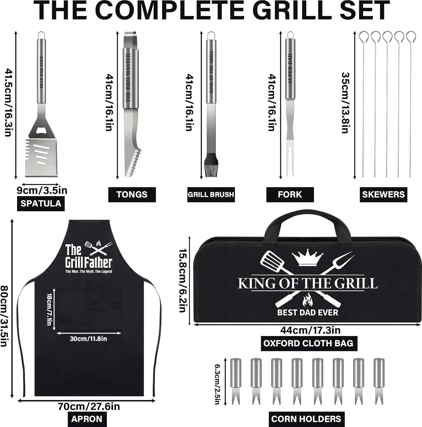 19Pcs Dad Father'S Day Gifts from Daughter Son BBQ Grill Tools Set with Apron Portable Bag Heavy Duty Stainless Steel Grilling Utensils Barbecue Accessories Kit for Men Father Papa Birthday Present