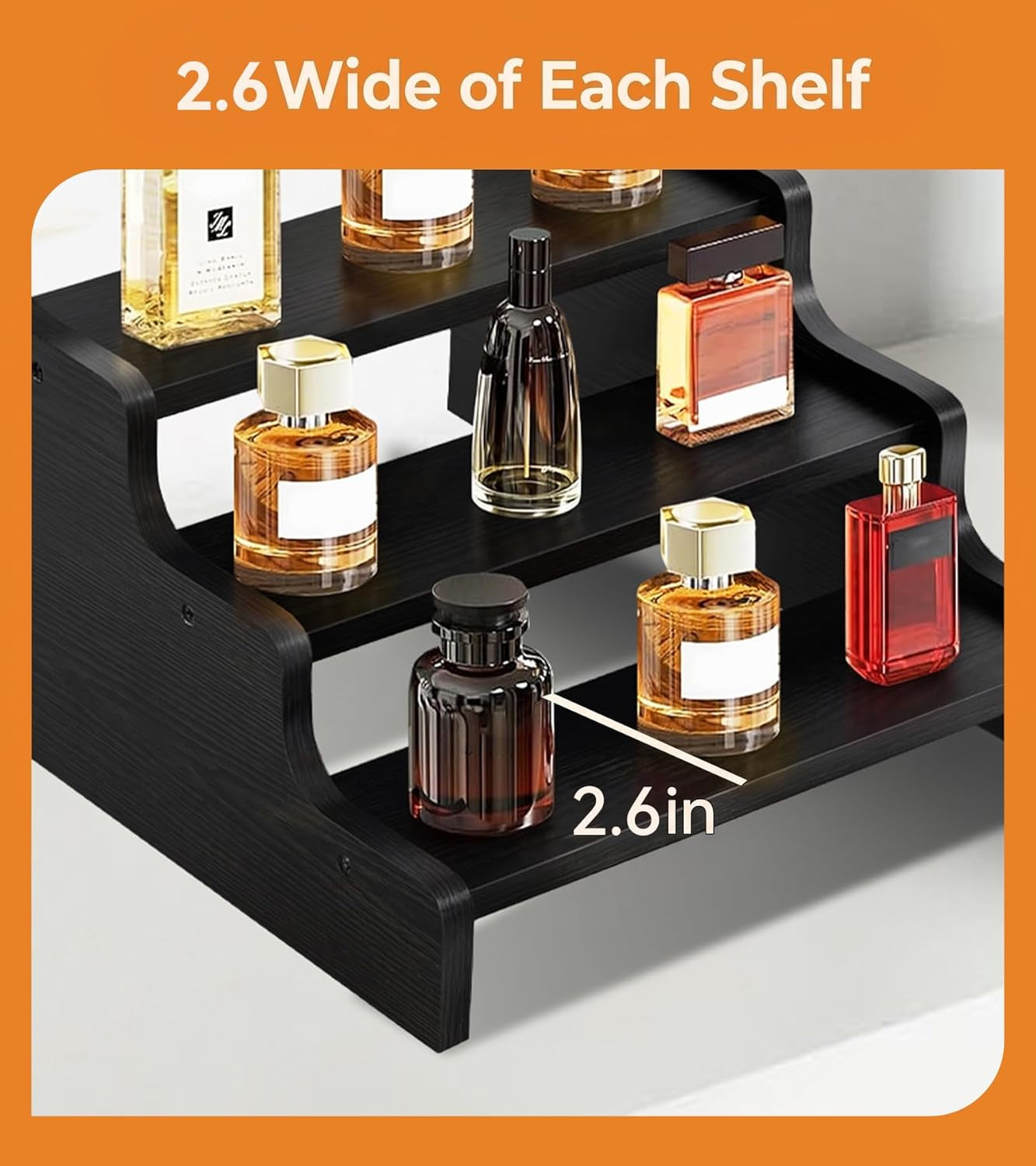 3 Tier Display Risers, Wooden Cologne Organizer for Men, Perfume Organizer Stand, Cologne Stand with Anti-Slip Washers, Wooden Display Shelf Stand for Dessert, Cupcake, Figure and Collection, Black, 3-Tier-9.4In