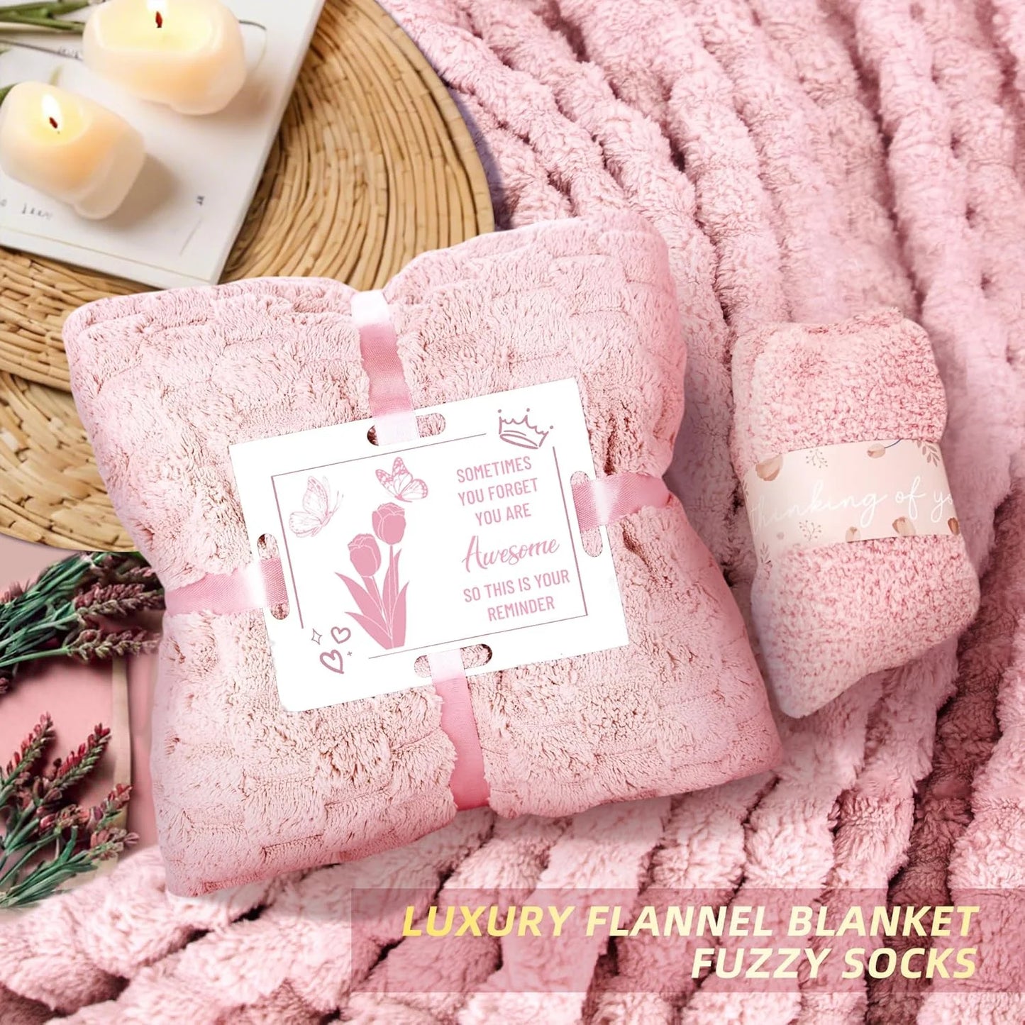 15Pcs Birthday Gifts for Women, Relaxing Spa Basket with Luxury Flannel Blanket and 40 Oz Tumbler - Care Package for Her, Mom, Wife, Friends - Valentine'S, Mother'S Day