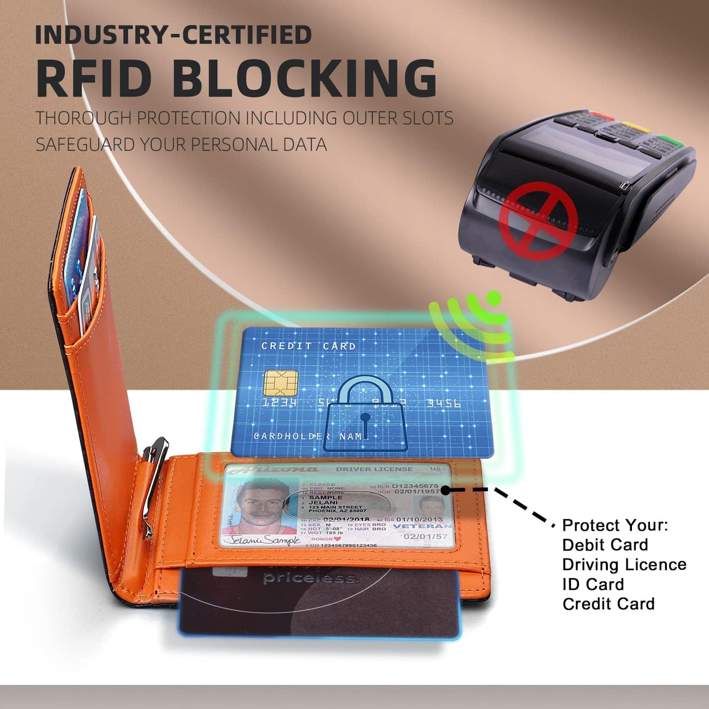 Slim Wallets for Men with RFID Blocking & Minimalist Mens Front Pocket Wallet Leather Black&Inner Orange