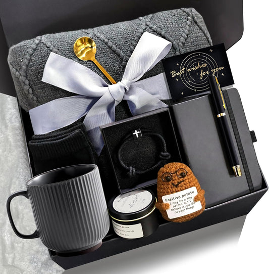 Fathers Day Get Well Soon Gift Baskets for Men- Self Care Package, Birthday Basket for Him, Grey Blanket Get Well, Gifts for Men Brother Uncle Dad Boyfriend
